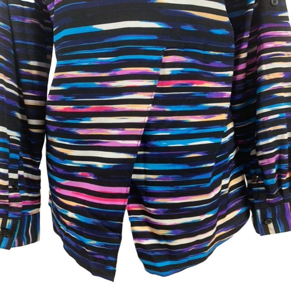 Attention Blouse Button Down Striped Split Back M - image 7